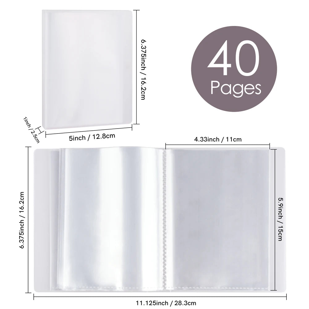 A clear A6 storage album with 40 pages for storing stickers, photos, and craft supplies.