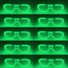 Ein Set fluoreszierender herzförmiger LED-Partybrillen in verschiedenen Ausrichtungen.