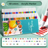 A set of 48 colored acrylic markers in a plastic case, displayed next to a white sheet of paper.