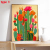 A vertical poster featuring colorful, vibrant cactus flowers and succulents in a retro floral style.