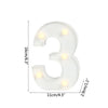 A white alphabet letter light shaped like the number three with warm white LED lights.