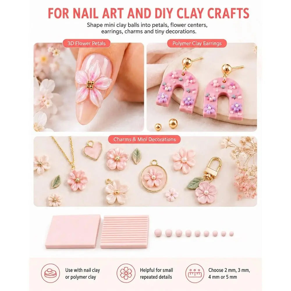 A set of precision clay bead rollers for making nail art and DIY clay crafts.