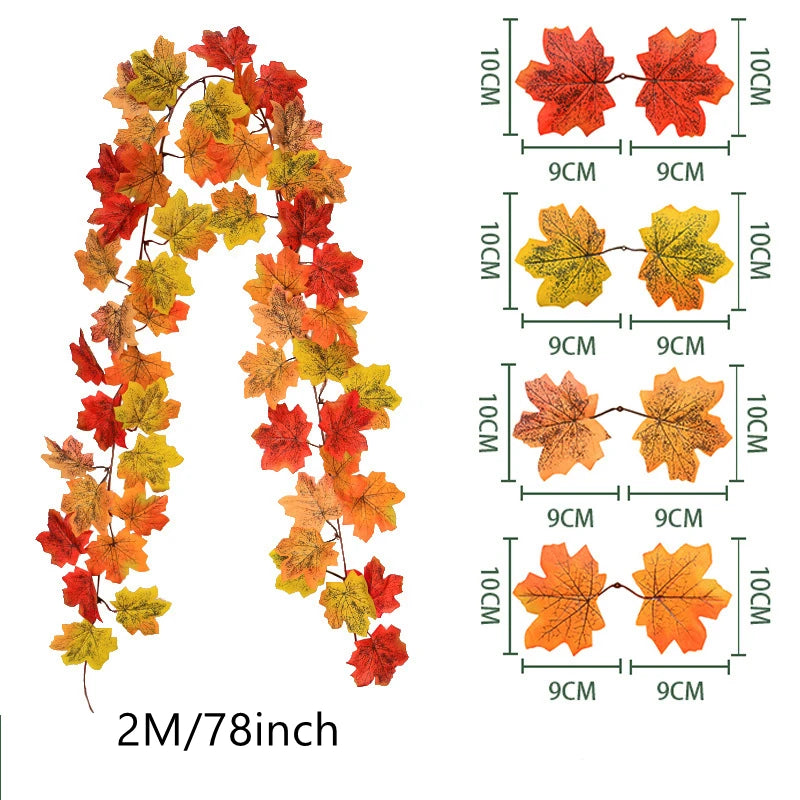 Artificial autumn maple leaf vine wreath featuring red, orange, and yellow leaves.