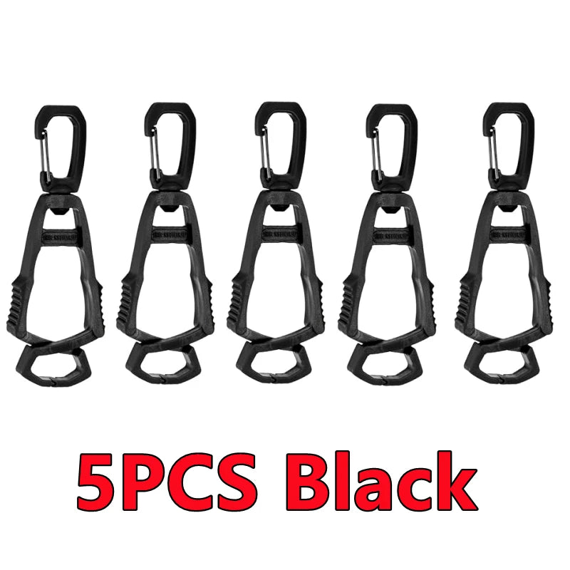 Five black durable glove clip holders for securing gloves.