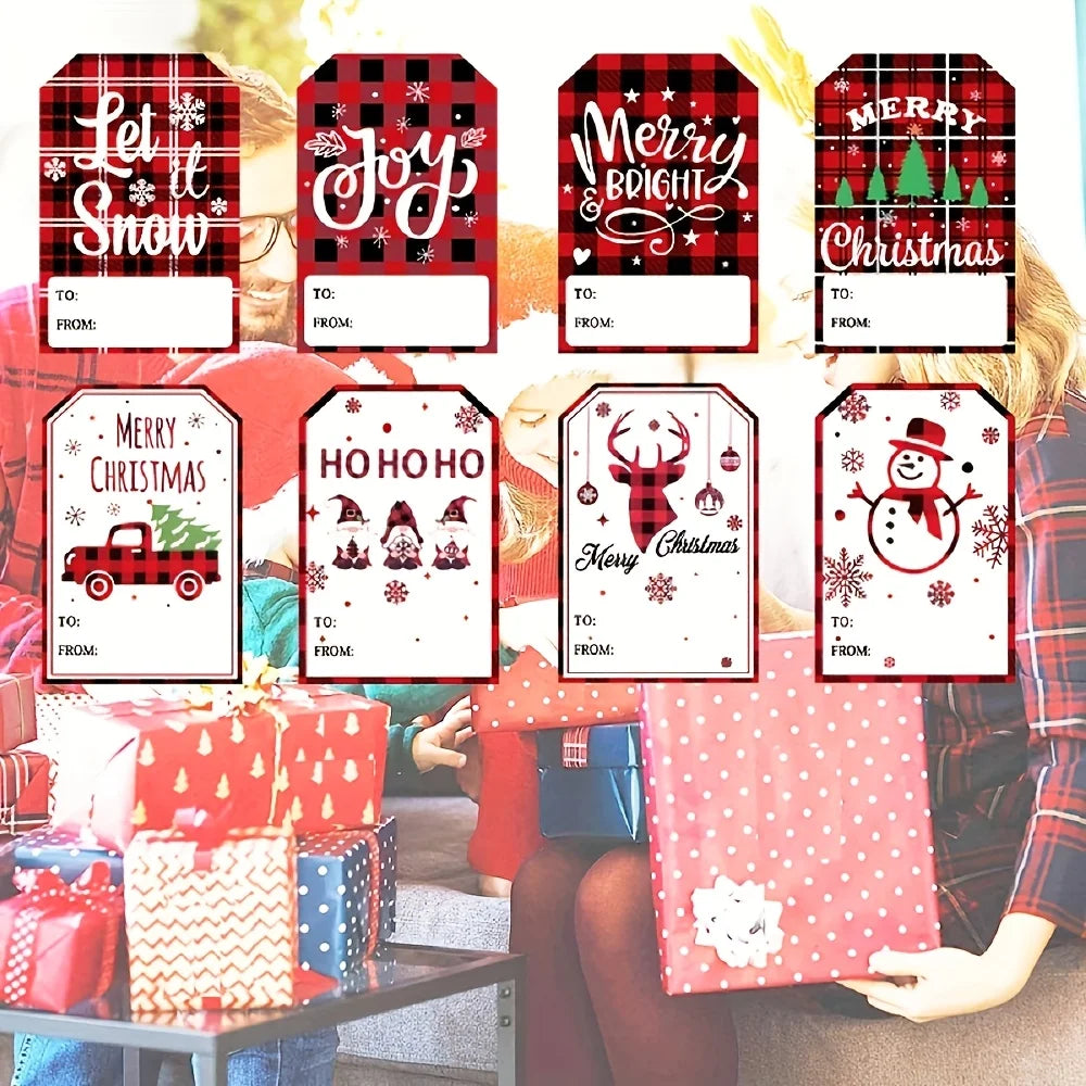 A collection of Christmas themed stickers and cards featuring holiday greetings like Merry Christmas and Joy