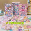 A collection of pink and purple princess dress-up stickers and cards for children.
