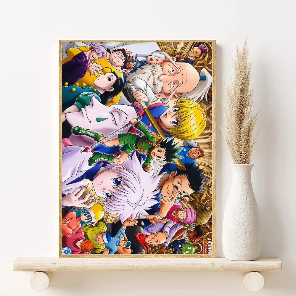 Canvas wall art featuring Hunter x Hunter characters Gon, Killua, and Hisoka.