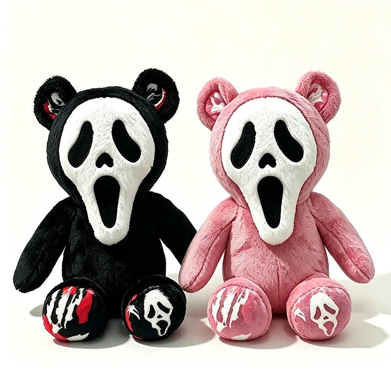 Ghost Face Bear Plush Toy – Black & Pink Two-Tone Halloween Bear
