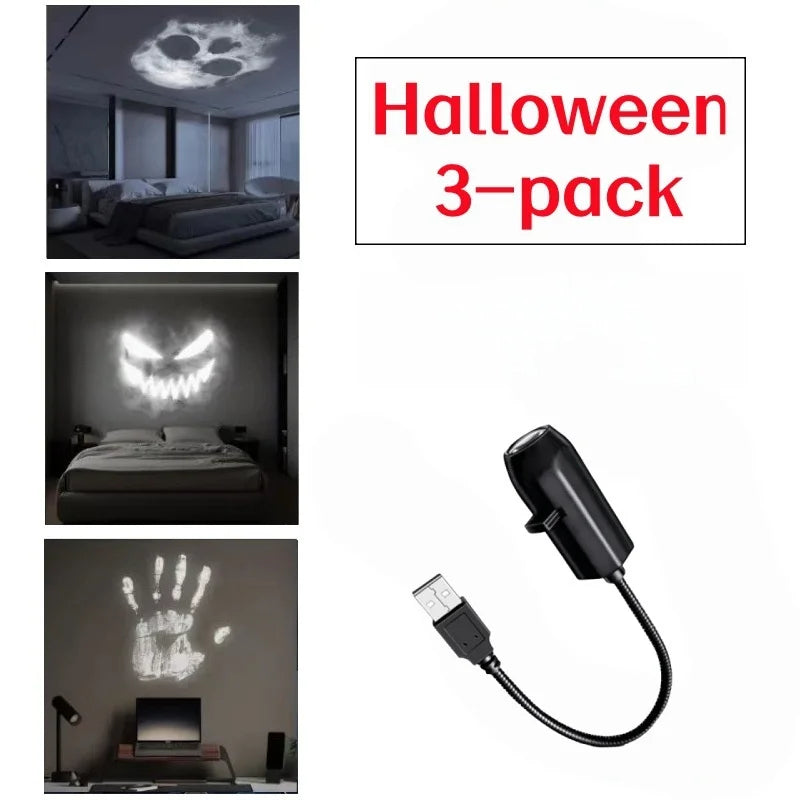 A Halloween LED projection lamp set featuring a light source and a handprint design.