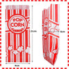 Red and white striped disposable paper popcorn bags with a circular POP CORN logo