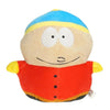 A plush toy of a cartoon character with light blue hair, a yellow shirt, and a red jacket.