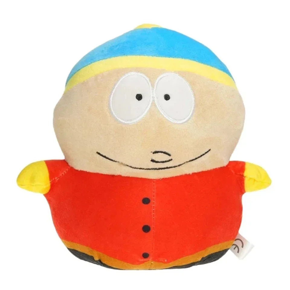 A plush toy of a cartoon character with light blue hair, a yellow shirt, and a red jacket.