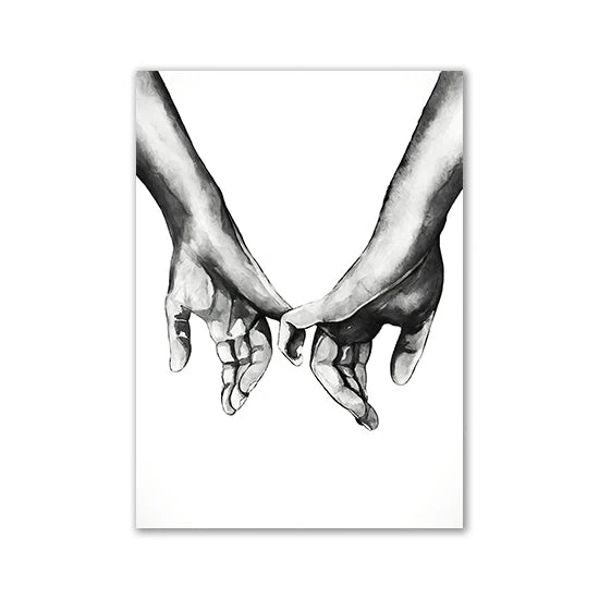 Black and white line art of two hands clasped together