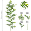 Artificial bamboo branch with green leaves shown in various parts and a close-up view.