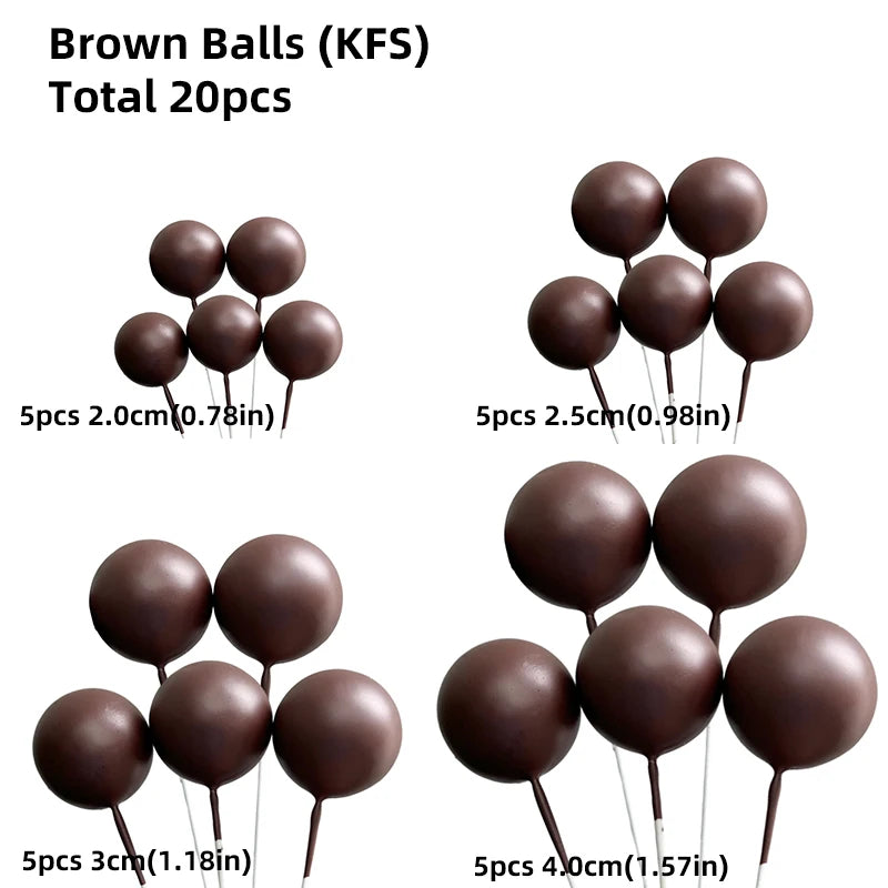 Brown balls cake toppers in various sizes and colors for safari birthday parties