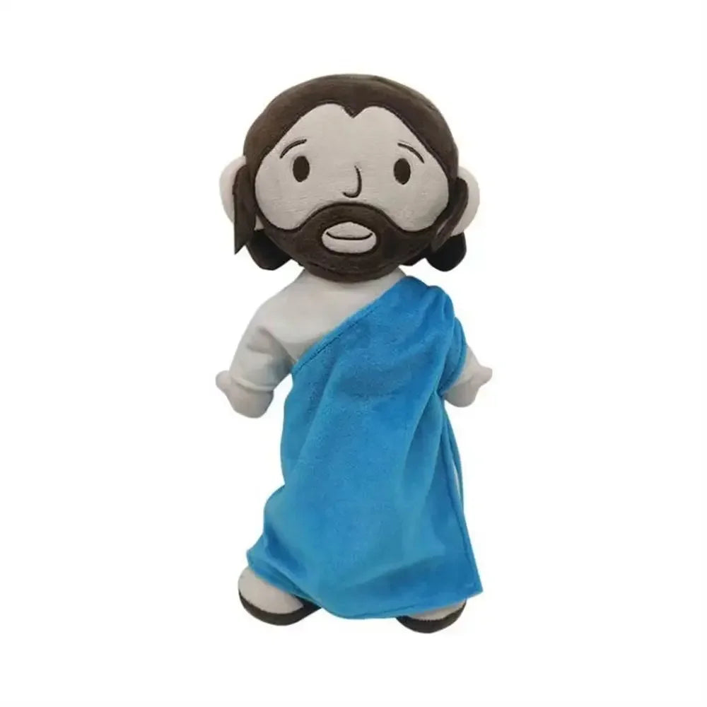 A plush figurine set depicting Jesus and Mary with realistic facial features and draped fabric.