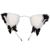 Black and white fluffy cat ear headband and tail costume set