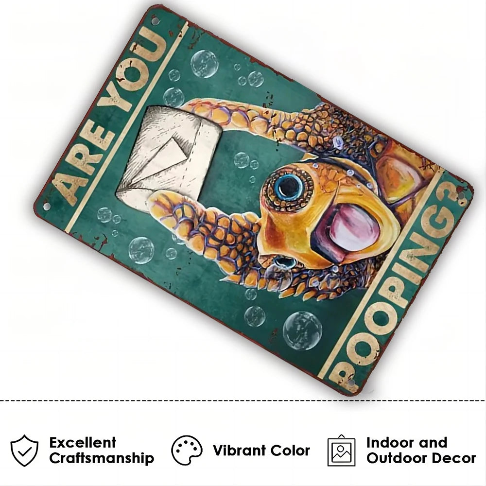 Vintage Metall-Badezimmerwandschild mit Handabdruck und dem Text: ARE YOU POOPING