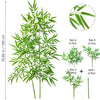 Illustration of an artificial bamboo branch with green leaves shown in full size and disassembled parts.