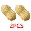 Two light yellow, peanut-shaped stress balls with a textured surface.