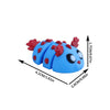 Blue 3D printed cartoon animal figurines with red accents, shown with dimension lines.