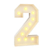 A glowing light-up number two sign with a beige frame and illuminated dots.