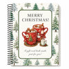 A spiral bound booklet featuring a Christmas theme with festive red mugs and green pine trees.
