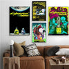 A collection of four posters featuring the Cyberpunk Edgerunners theme with neon and dark color palettes.