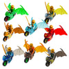 A collection of golden ninja building block figures in various colors and poses.