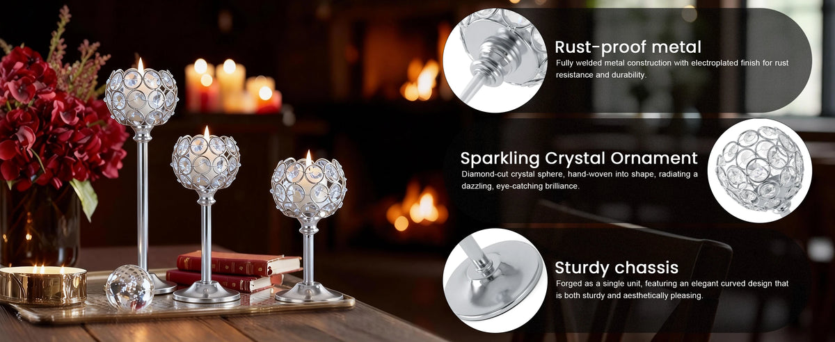 Elegant Glass Tealight Candle Holder Set of 3 in Gold and Silver