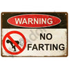 Vintage industrial sign with a red oval warning and a circle prohibiting farting