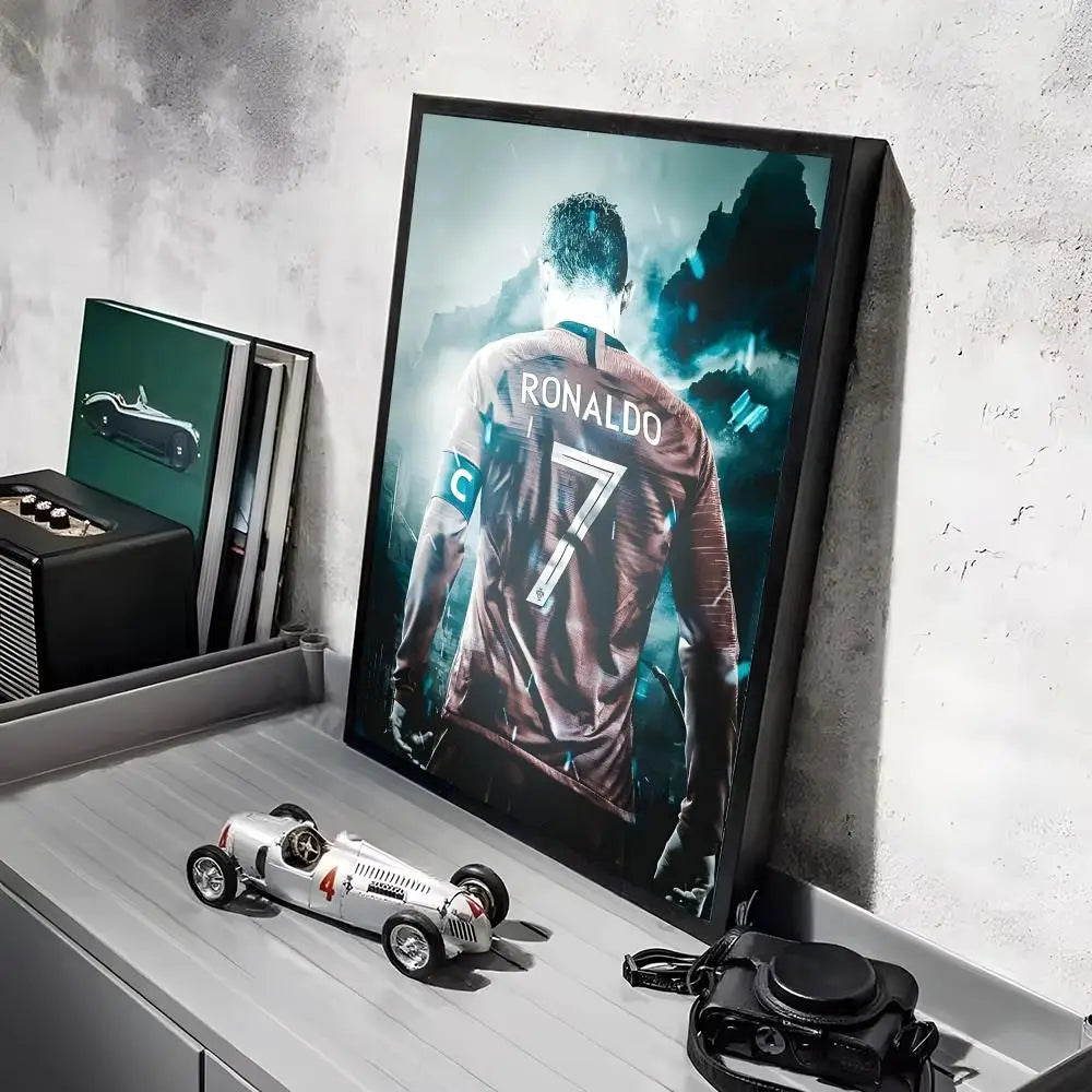 A framed canvas art poster featuring a football player in a red jersey with the name Ronaldo and number 7.