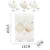 A set of velvet Christmas tree hanging ornaments in white and gold stripes, shown with various sizes.