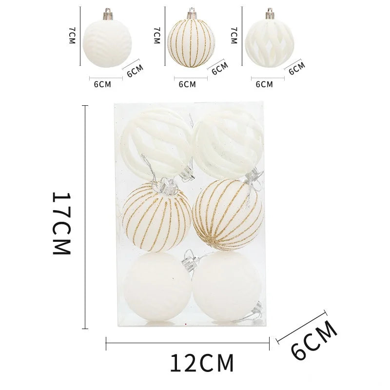 A set of velvet Christmas tree hanging ornaments in white and gold stripes, shown with various sizes.