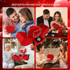 A collection of gift ideas featuring a pink heart pendant necklace and rose flowers presented in various gift boxes for festi