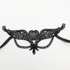 Elegant black lace half face mask with intricate bat wings for masquerade or costume