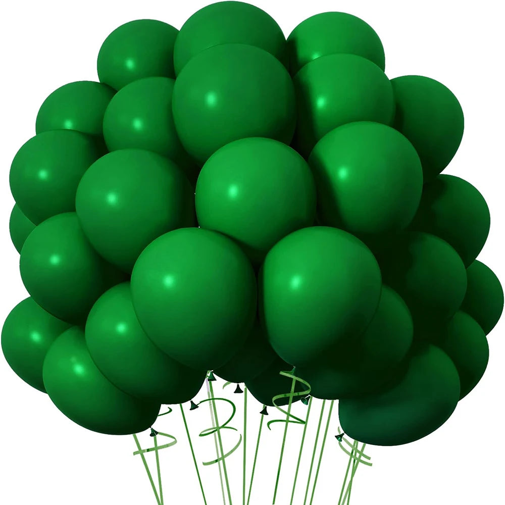 A bunch of bright green latex balloons tied together for a party or event.
