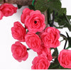 A cluster of vibrant pink silk roses on a green vine used for wedding and home decor.