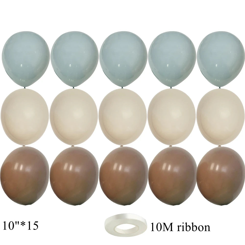 A set of 15 vintage blue latex balloons and a roll of 10M ribbon.