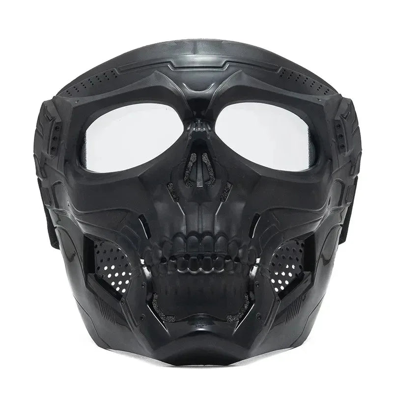 Black skull full face motorcycle and bicycle mask with a windproof lens