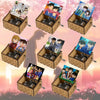 A collection of Detective Conan anime music boxes in wooden holders with various figures and music discs.