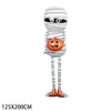 A large standing Halloween foil balloon featuring a ghost, bat, pumpkin, and monster design.