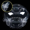 Clear plastic cat head shaped cake box with a lid shown from above and a close-up of the lid detail