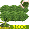 A hand holds a clump of dark green artificial moss, with a potted plant below and the text 300G.