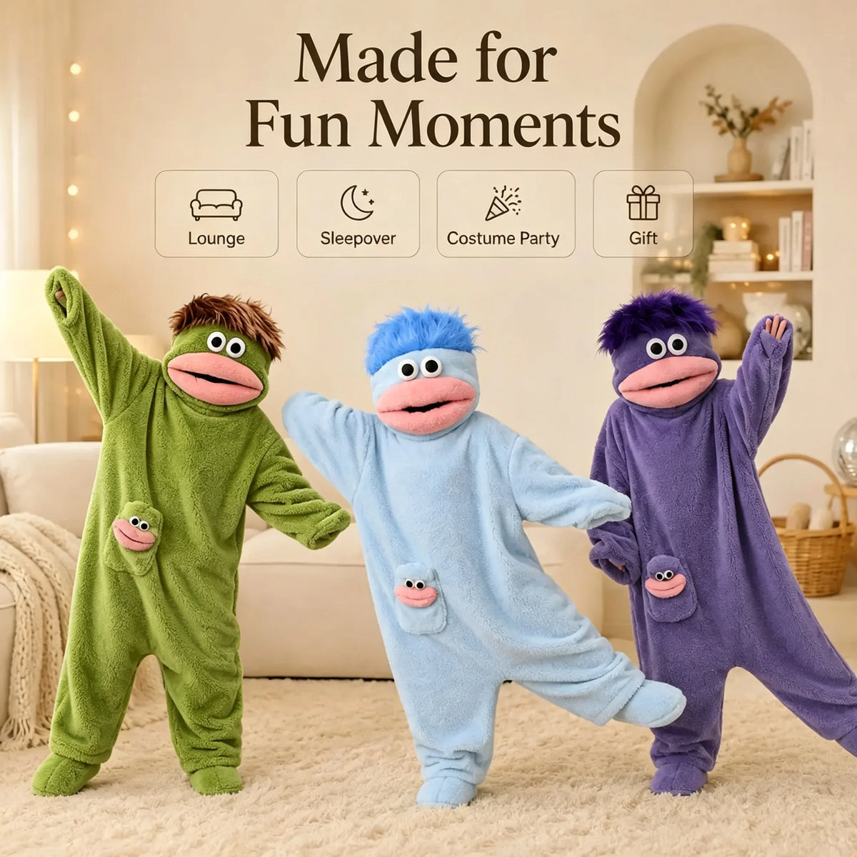 Funny Big Mouth Monster Onesie Pajamas – Cozy Coral Fleece Hooded Jumpsuit