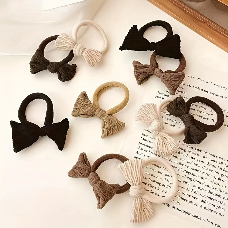 Elegant Bow Hair Ties Set for Women – Soft Stretch Fabric Ponytail Holders