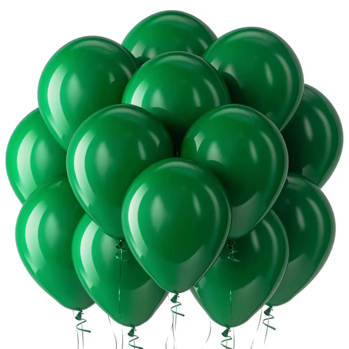 A bunch of green latex balloons tied together for a party pack