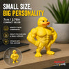 A yellow muscular duck figurine used as a compact desk decor and unique gift.