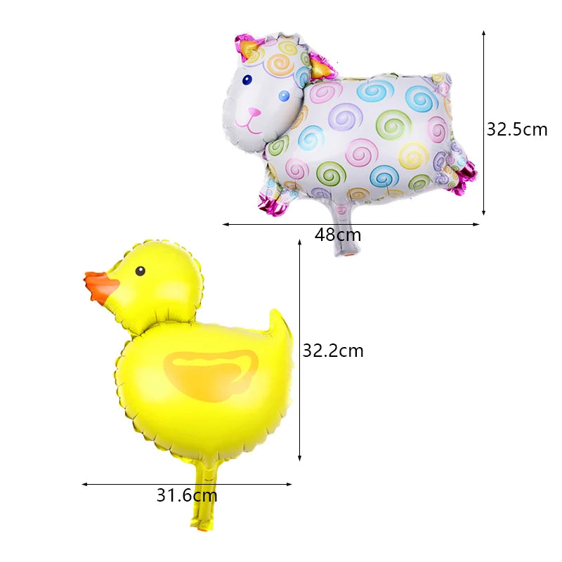 A yellow rubber duck decoration with a long neck and a pink and green striped unicorn head.