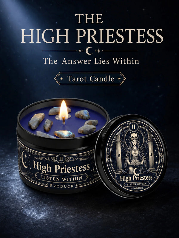 High Priestess Tarot Candle with Crystal Stones